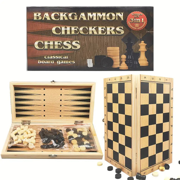 3-in-1 Chess, Checkers, Backgammon Board Game Set