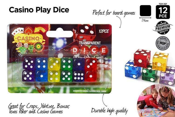 12 Piece Casino Dice Coloured Transparent