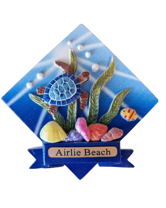 Fridge Magnets - Airlie Beach Turtle on Reef - Square