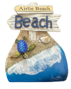 Fridge Magnets - Airlie Beach Beach Sign & Turtle on Beach (967)