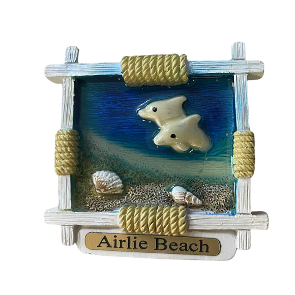 Fridge Magnets - Airlie Beach Dolphin & Shell Wooden Look Frame (950)